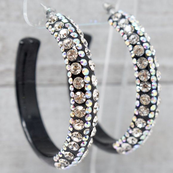 2.5" Black Lucite 5 Row Clear/AB Rhinestone Hoops - Picture 9 of 9